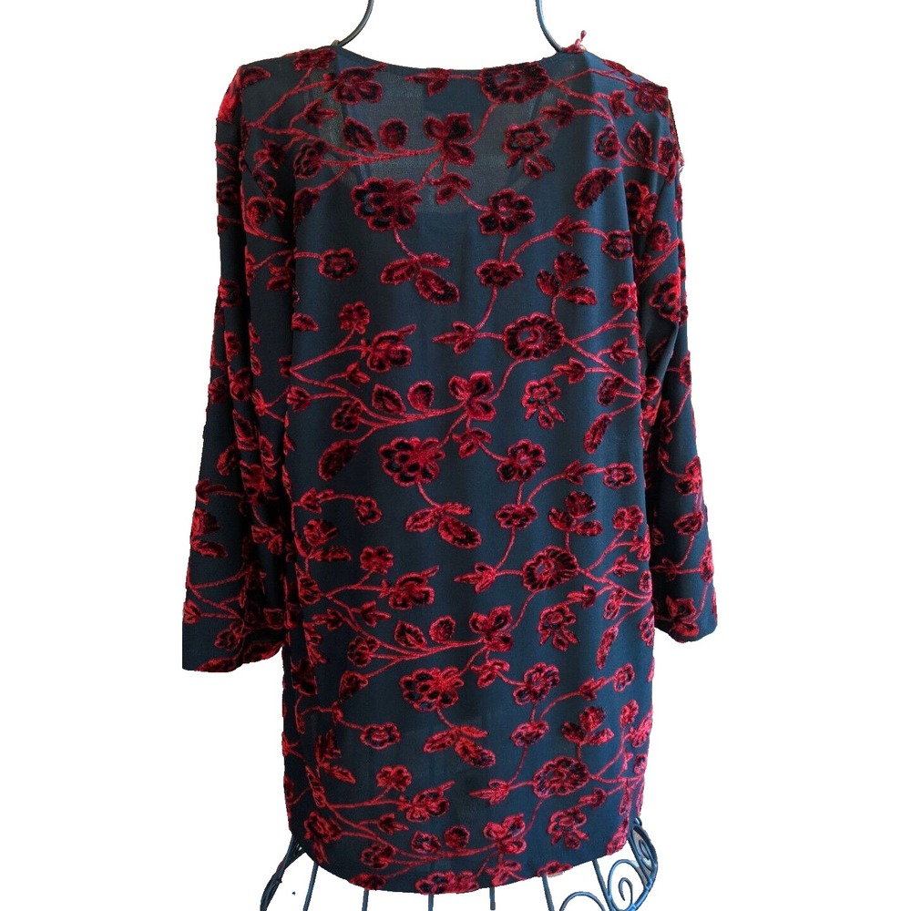 Y2K 90s Womens Top 14 16 Velvet Flower Burnout Whimsigoth Dark Fairy Vintage USA - Picture 4 of 5